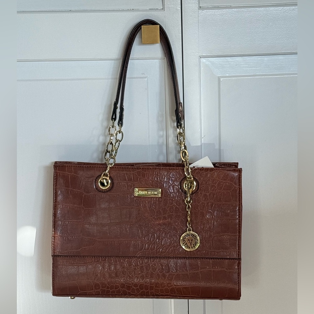 Anne Klein “Coast is Clear” Saddle Colored Croc-Embossed Tote NWT